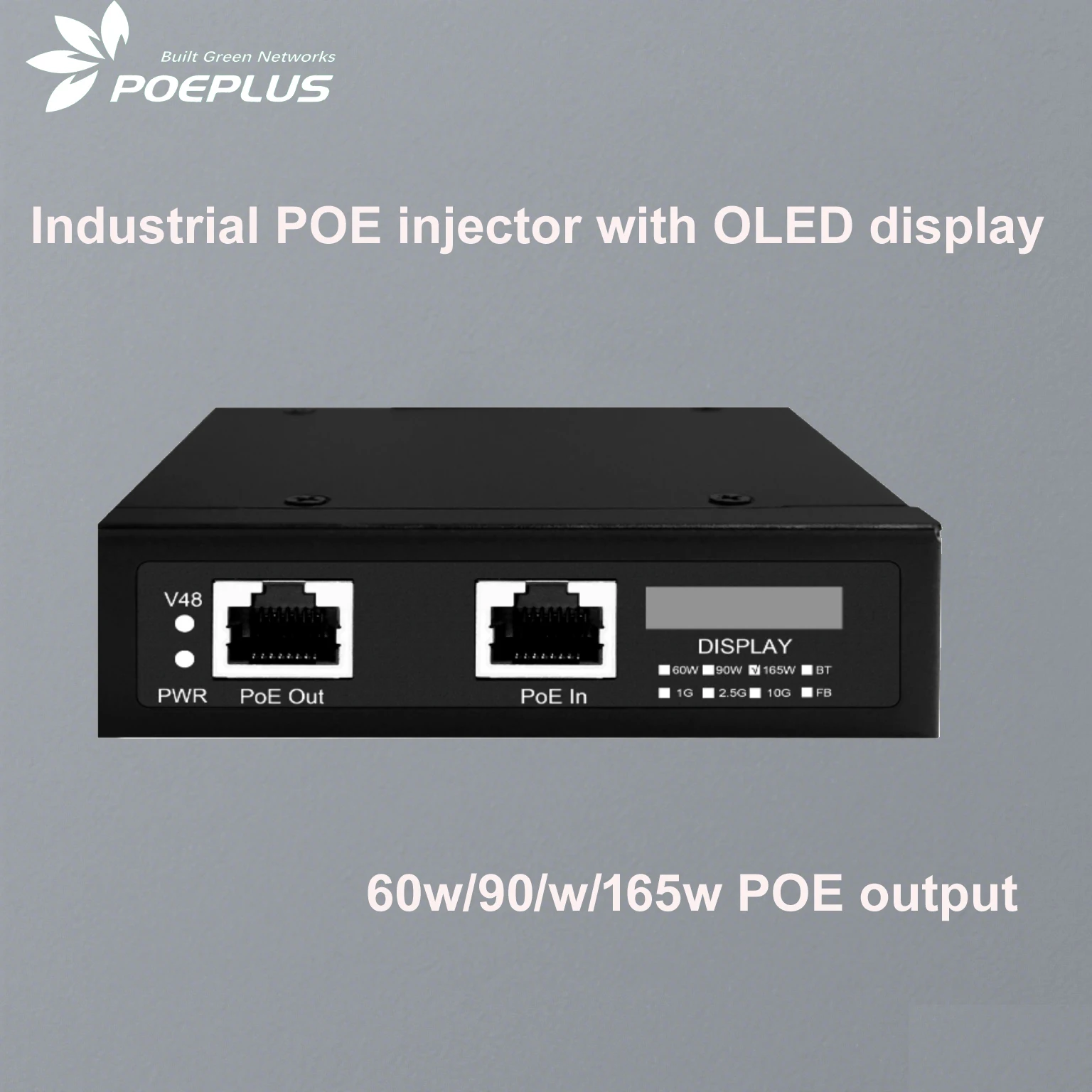 Inyector POE industrial de 10Gbe 240w/165w/90w | Pantalla OLED | montaje en pared/instalación DIN | Módulo POE de 802,3 bt