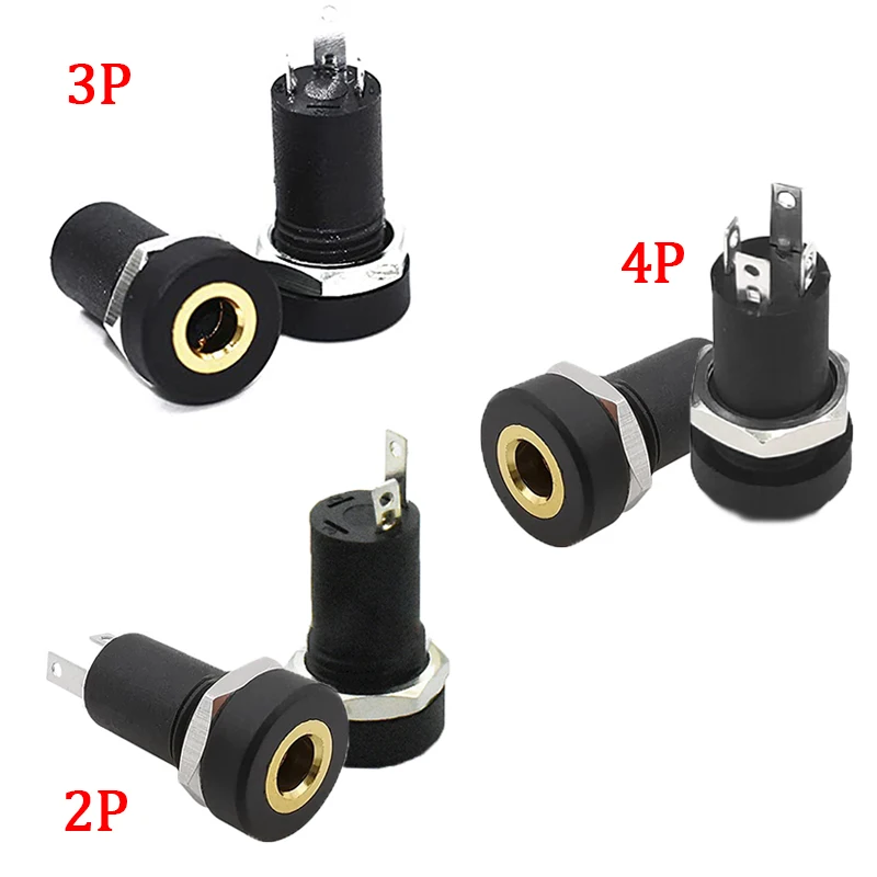 10 Uds 2/3/4pin 3,5mm conector de audio 2/3/4 polos instalación de panel de soldadura estéreo 3,5mm conector hembra para auriculares con tuerca