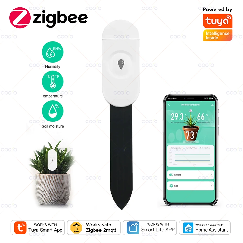 Tuya-Sensor inteligente ZigBee de humedad del suelo, medidor de temperatura y humedad, termo higrómetro, Detector de riego de automatización de jardín