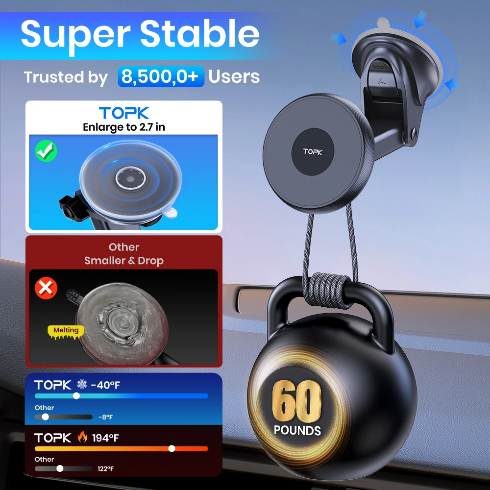 Soporte magnético para teléfono de coche TOPK para Magsafe IPhone15 Pro Max, gancho de Metal de operación de una sola mano, soporte magnético para teléfono para coche - imagen 4