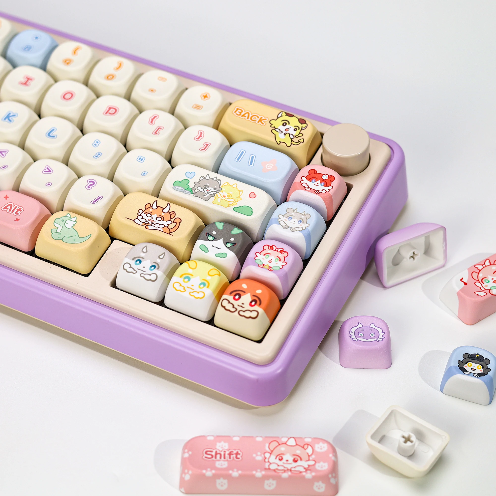 KBDiy lindos teclas PBT KOA perfil Alice Anime Chimera Keycap ISO MAC para DIY personalizado 60 Teclado mecánico para juegos Aula F75 Pro - imagen 2