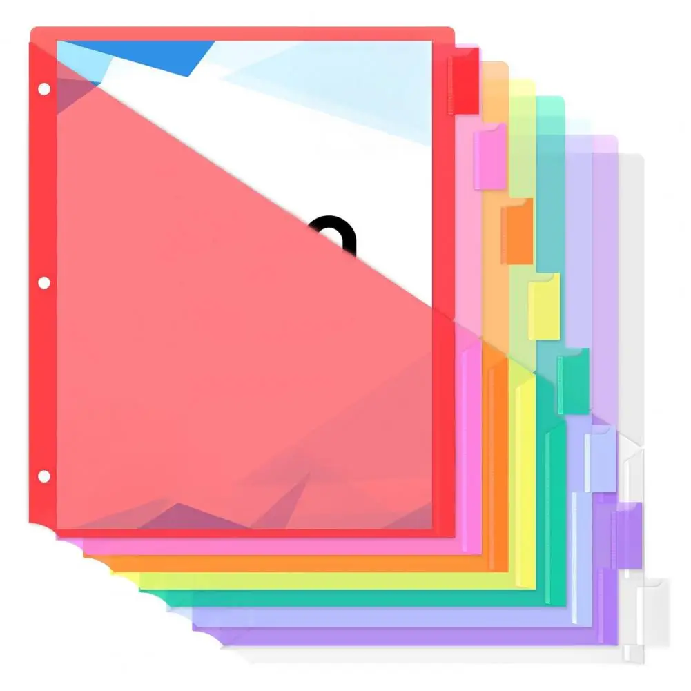 Separadores de carpetas de 8 pestañas Separadores de carpetas de pestañas coloridos con bolsillos para una fácil organización Paquete de 8 pestañas divisorias de libros de trabajo 3 para la escuela - imagen 4