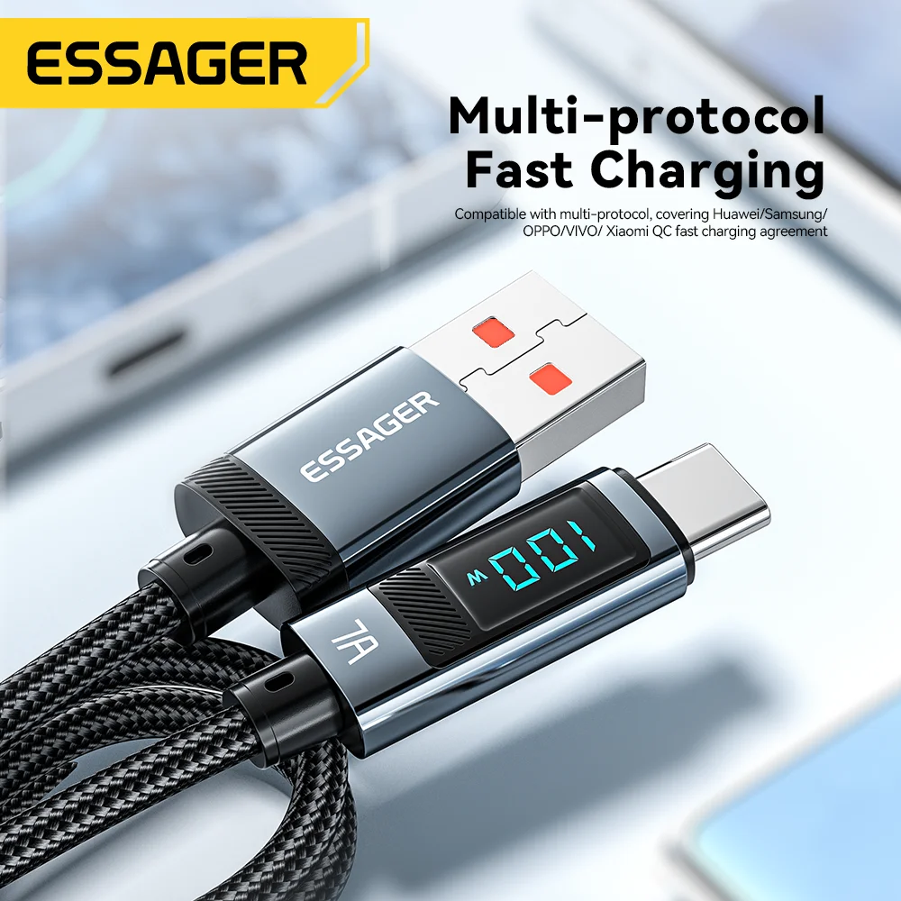Essager 7A USB tipo C Cable 100W USB C cargador de datos para Realme Huawei P40 30 Pro 66W Cable de carga rápida Samsung Xiaomi Poco - imagen 5