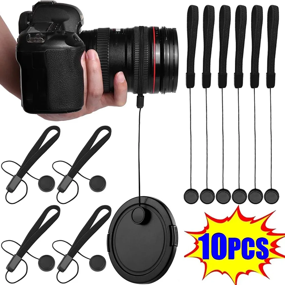 Tapa de lente de cámara Universal, cuerda antipérdida, cubierta de lente anticaída, correa de cordón para DSLR, tapa protectora, 5/10 Uds.
