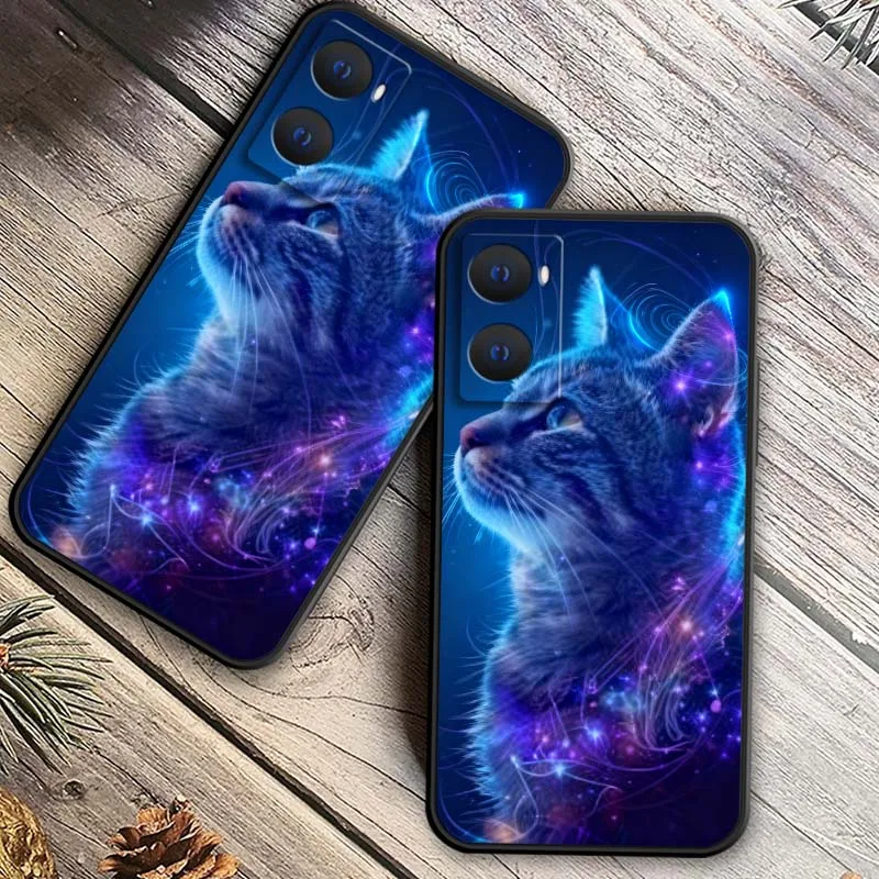 Arte de gato luminoso Popular para OPPO Reno 7 A96 A40 A58 5 6 Realme GT A74 A78 Neo2 A74 A78 Find X5 X3 X7 X8 funda de teléfono negra - imagen 5