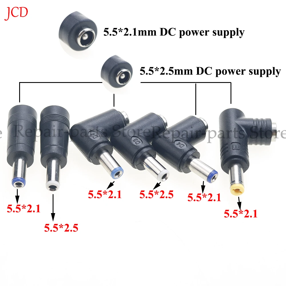 Conector macho de 90 grados para ordenador portátil, adaptador de corriente de CC de ángulo recto, 2 piezas, 2,1 5,5 x/2,5 MM, 5,5x2,1/2,5 MM