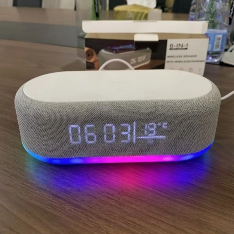 Altavoces Bluetooth multifunción 15W reloj despertador Digital inteligente teléfono móvil 6 en 1 estación de carga rápida cargador inalámbrico - imagen 2