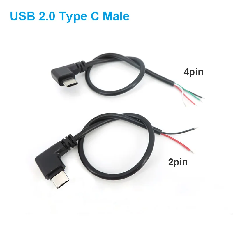 Cable USB macho para reparación de bricolaje, conector macho de 4/2 pines, 2 cables, 4 cables, Micro USB 2,0 A, cabeza de codo, cable de extensión tipo c - imagen 3