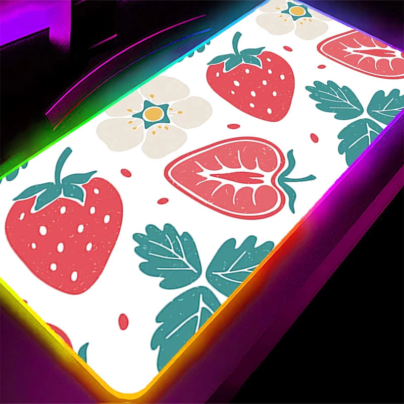 Alfombrilla de ratón LED RGB, alfombrilla de goma para ratón, accesorios para juegos de ordenador, alfombrilla para teclado, decoración de oficina, escritorio, alfombrilla para ratón con diseño de fresa - imagen 5