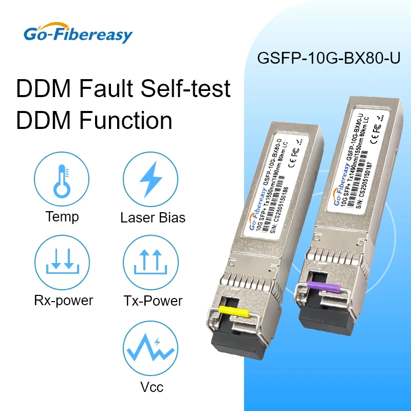 10G BiDi 80km SMF LC WDM SFP + módulo 1490/1550nm transceptor óptico bidireccional de fibra única para Cisco, Mikrotik, interruptor de jugador - imagen 4