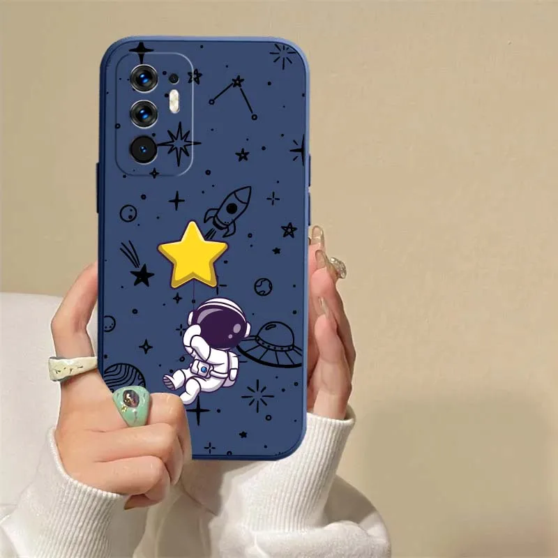 Líneas de dibujos animados de astronauta para OPPO Reno 14, 13, 9, 8, 7 Z T SE Pro Lite Pro Plus 5G, funda de teléfono suave con borde recto - imagen 3