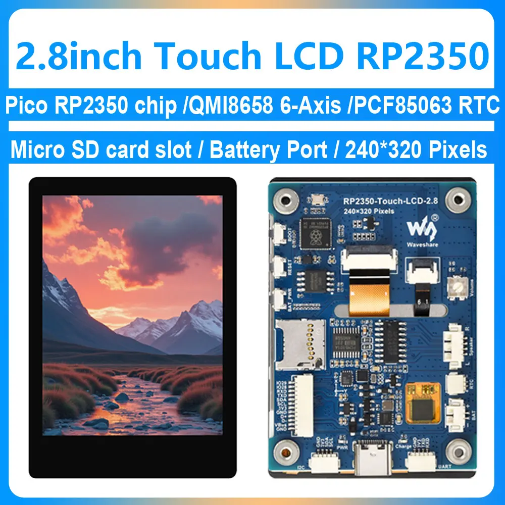 Pantalla táctil capacitiva LCD de 2,8 pulgadas Placa de desarrollo RP2350 Pantalla 240x320 QMI8658 6 ejes /PCM5101 Audio /