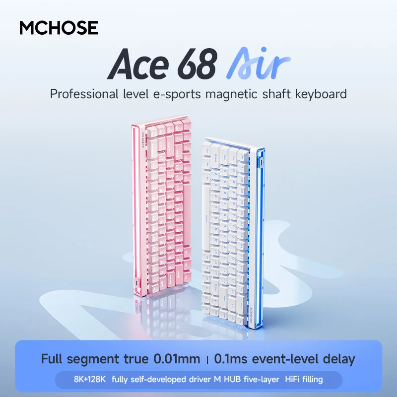 MCHOSE Ace 68 Teclado mecánico de eje magnético de aire con cable de baja latencia junta intercambiable personalizada RGB 8KHz 0,1 MS RT 0,01mm E-sport