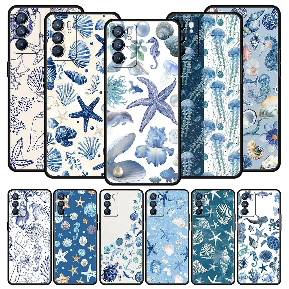 Funda de teléfono para Oppo Reno13 Reno12 Reno11 F Reno10 Pro A54 A53 A95 A76 A74 A57 A98 A80 A79 5G A78 4G cubierta azul animales del océano
