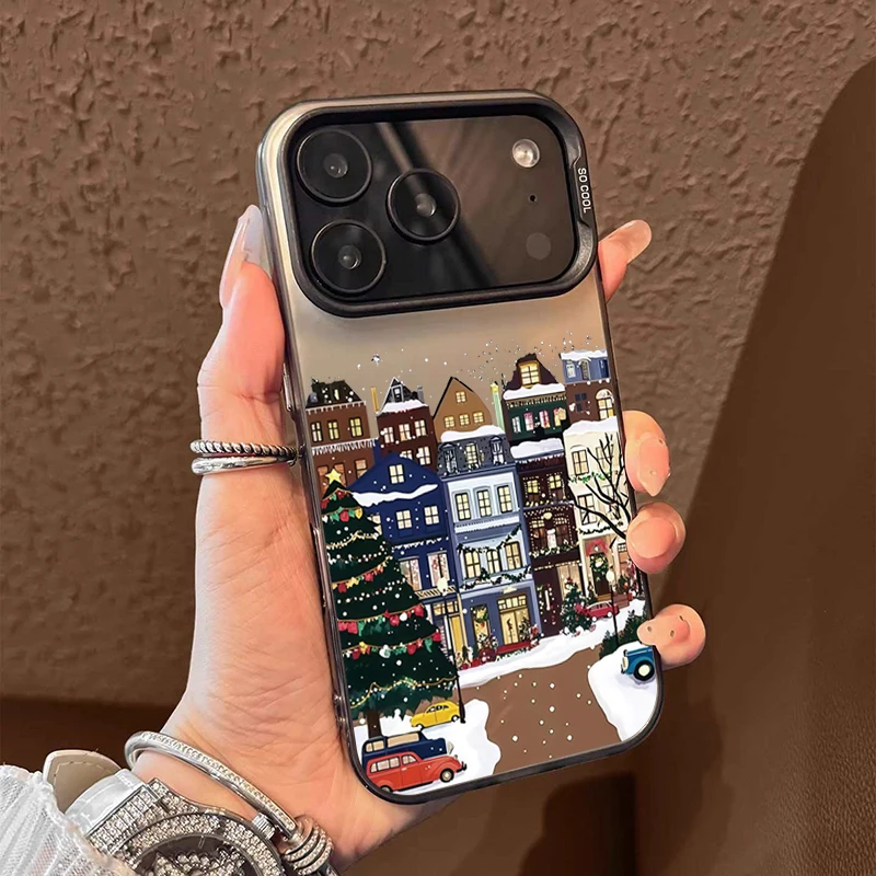 Funda de teléfono con paisaje de nieve y edificio Rural para iPhone 17 16 15 Pro Max 14 Plus 13 12 11 XS X XR 7 8 Plus, cubierta mate a prueba de golpes