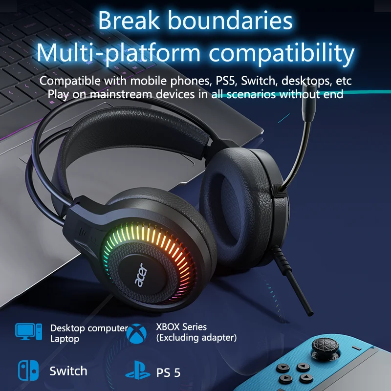 Auriculares para juegos Acer con micrófono 7,1 estéreo Virtual envolvente luz LED auriculares bajos Gamer para ordenador PC Gamer OHW303 - imagen 4