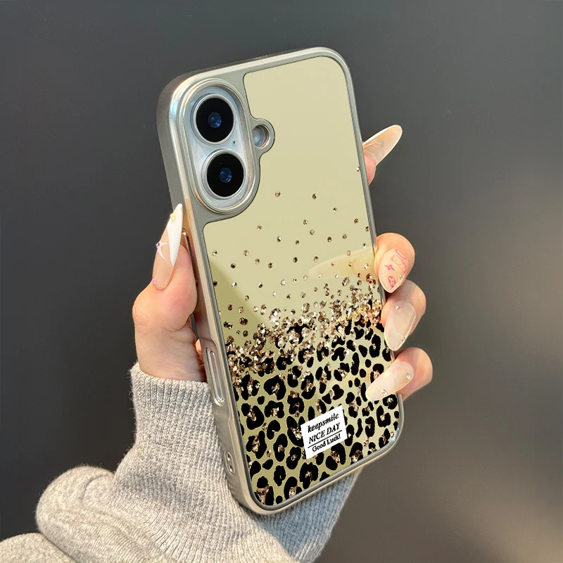 Mantenga la sonrisa Funda de teléfono anticaída de TPU epoxi con borde plateado y leopardo dorado para iPhone XR/11/12/13/14/15/16/17 Pro Max - imagen 2