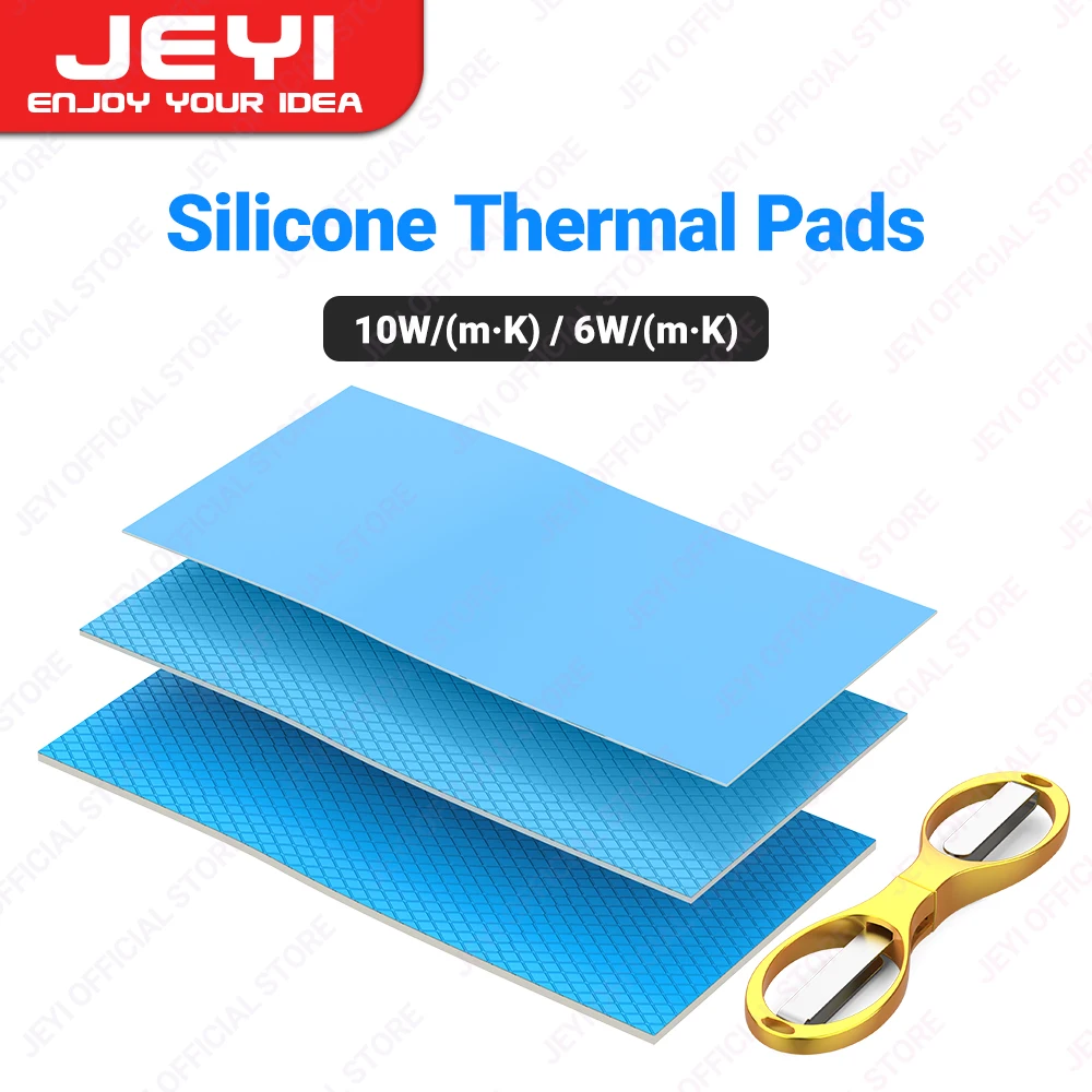 JEYI Paquete de 3 almohadillas térmicas de silicona, 100x100 mm 0,3/0,5/1 mm Conductividad térmica altamente eficiente 6/10 W/mK para CPU GPU SSD Cooler