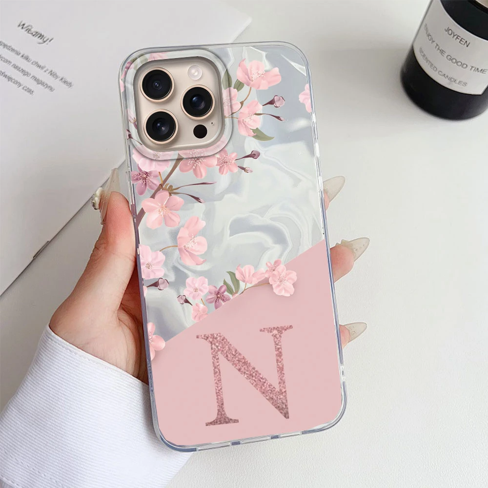 A Z Pink Letter Peach Flower ﻿Phone Case For Apple iphone 15 14 Pro Max Plus Shockproof Silicone Couple Fundas Shell Back Cover - imagen 5