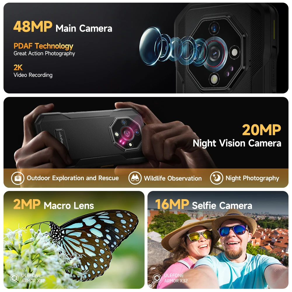 Ulefone Armor X32 4G, teléfono robusto, Android 14, smartphone impermeable, 12 GB de RAM, 128 GB de ROM, cámara nocturna NFC de 5,65 pulgadas. - imagen 3