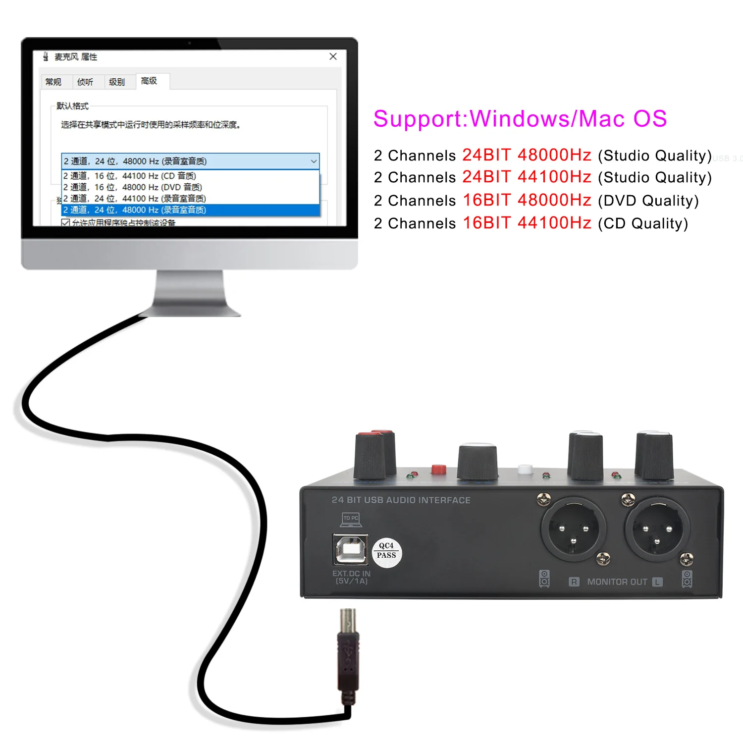 Freeboss-interfaz de Audio estéreo 3,5, tarjeta de sonido externa sin controlador para Windows ASIO4ALL UC86, 48V, PC, grabación de guitarra, 5 canales de entrada - imagen 2
