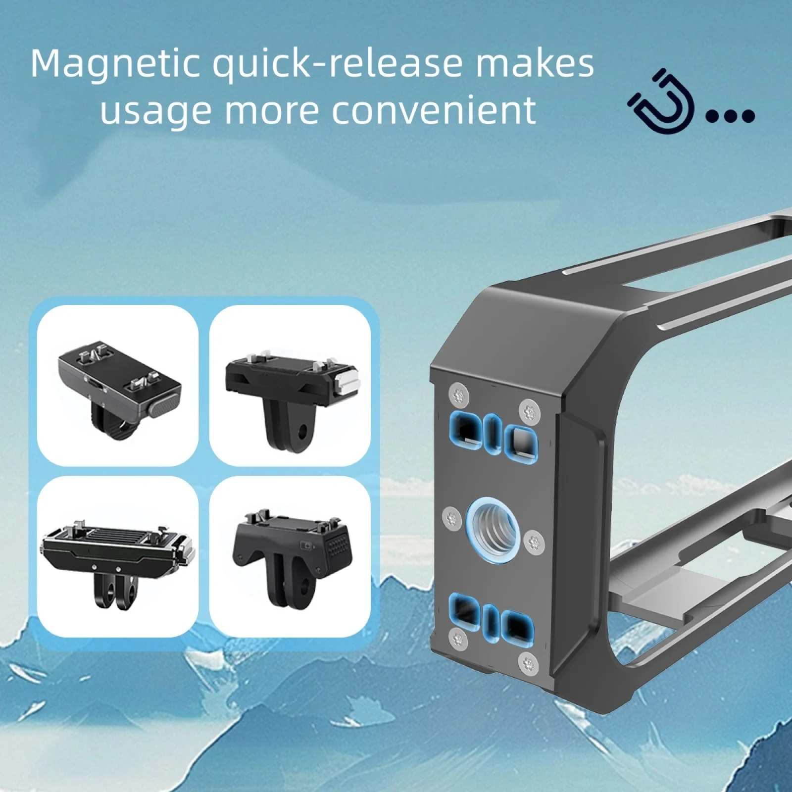 Diseño de base magnética de jaula de marco de aluminio para Insta360 X4 Air, funda protectora de Metal de atracción magnética, carcasa de zapata fría - imagen 3