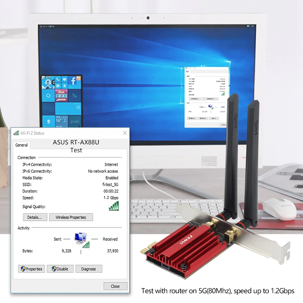 Adaptador de tarjeta de red inalámbrica WIFI 6, 1800Mbps, Bluetooth 5,2, banda Dual, 2,4G/5GHz, 802.11AX, PCI-E, Windows 10/11, PC - imagen 5