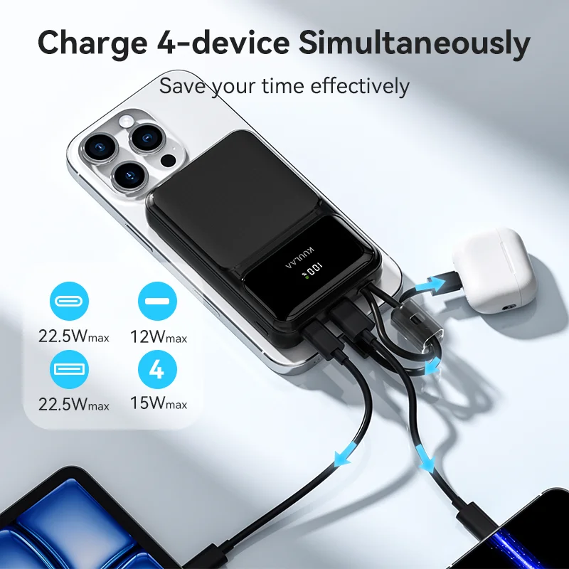 KUULAA 22,5 W Power Bank 20000 mAh cargador portátil PD carga rápida con Cable USB tipo C incorporado para iPhone 16 15 14 13 Pro Max - imagen 4