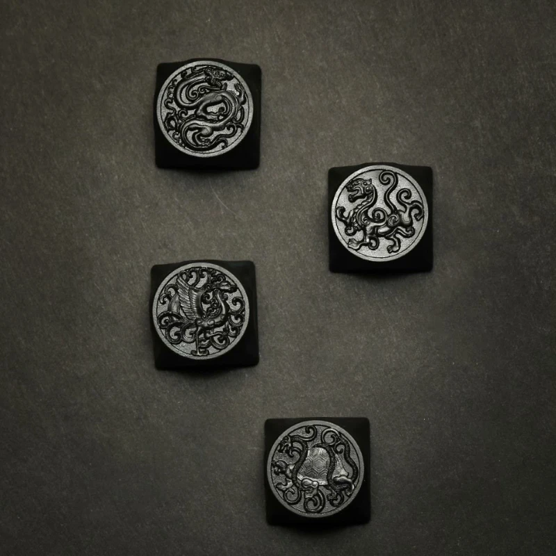 ECHOME-teclado translúcido tallado a mano, tapa artesanal personalizada para teclado mecánico, tema de los cuatro símbolos, Jade oscuro - imagen 2