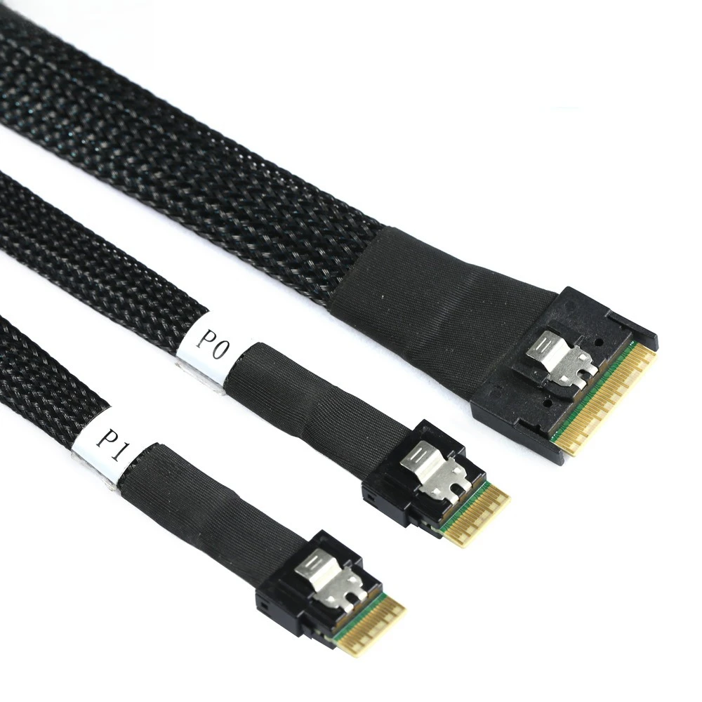 Slimline SAS SFF-8654 8I Anti-skew Plug-in a 2X SFF-8654 4I Cable de servidor Longitud opcional 0,5 M 0,8 M 1 M - imagen 2