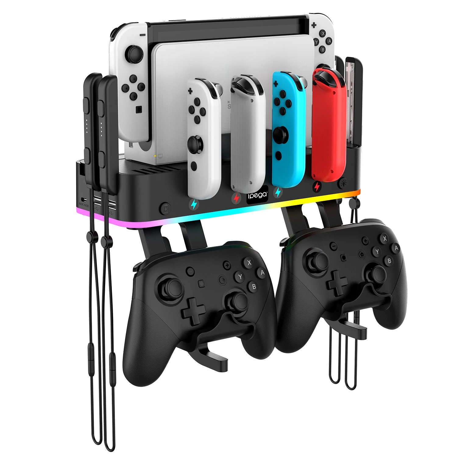 IPEGA PG-SW107 Soporte de pared para interruptor RGB con cargador Joy-Con, soporte para interruptor para Nintendo Switch / OLED con organizador de interruptor - imagen 2