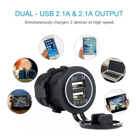 Cargador de coche USB Dual de 12V/24V, adaptador de salida de cargador de cigarrillos 1A 2.1A, cargador de teléfono móvil para coche, barco, motocicleta marina - imagen 2