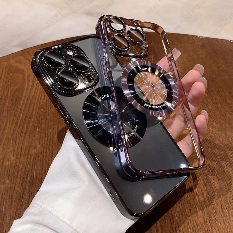 Funda de teléfono de carga inalámbrica transparente con revestimiento magnético de lujo para iPhone 15, 14, 12, 11, 13 Pro Max Plus, funda suave de silicona - imagen 5