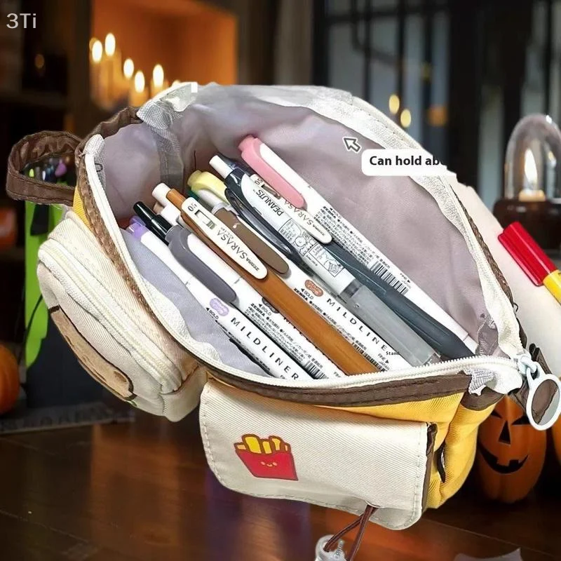 Estuche para lápices con dibujos de hamburguesas y patatas fritas, bolsa de almacenamiento de gran capacidad, suministros escolares, suministros para estudiantes, regreso a la escuela