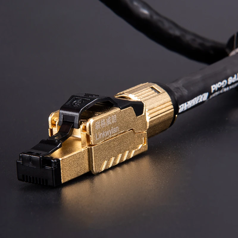 Linkwylan Hifi Studio Cat8 Ethernet Cable plateado FTP8 oro RJ45 CAT8 enchufe de campo Cable preinstalado de red Hi-Fi de alta gama - imagen 4