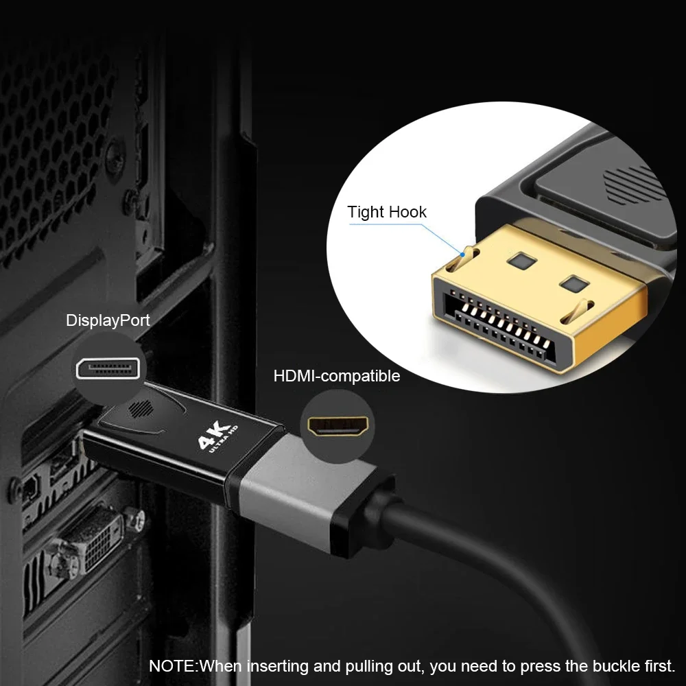 Convertidor 4K DP macho a HDMI hembra, puerto de pantalla 1080P a adaptador Compatible con HDMI, Adaptador de Audio y vídeo para MacBook Air Pro y portátil - imagen 2
