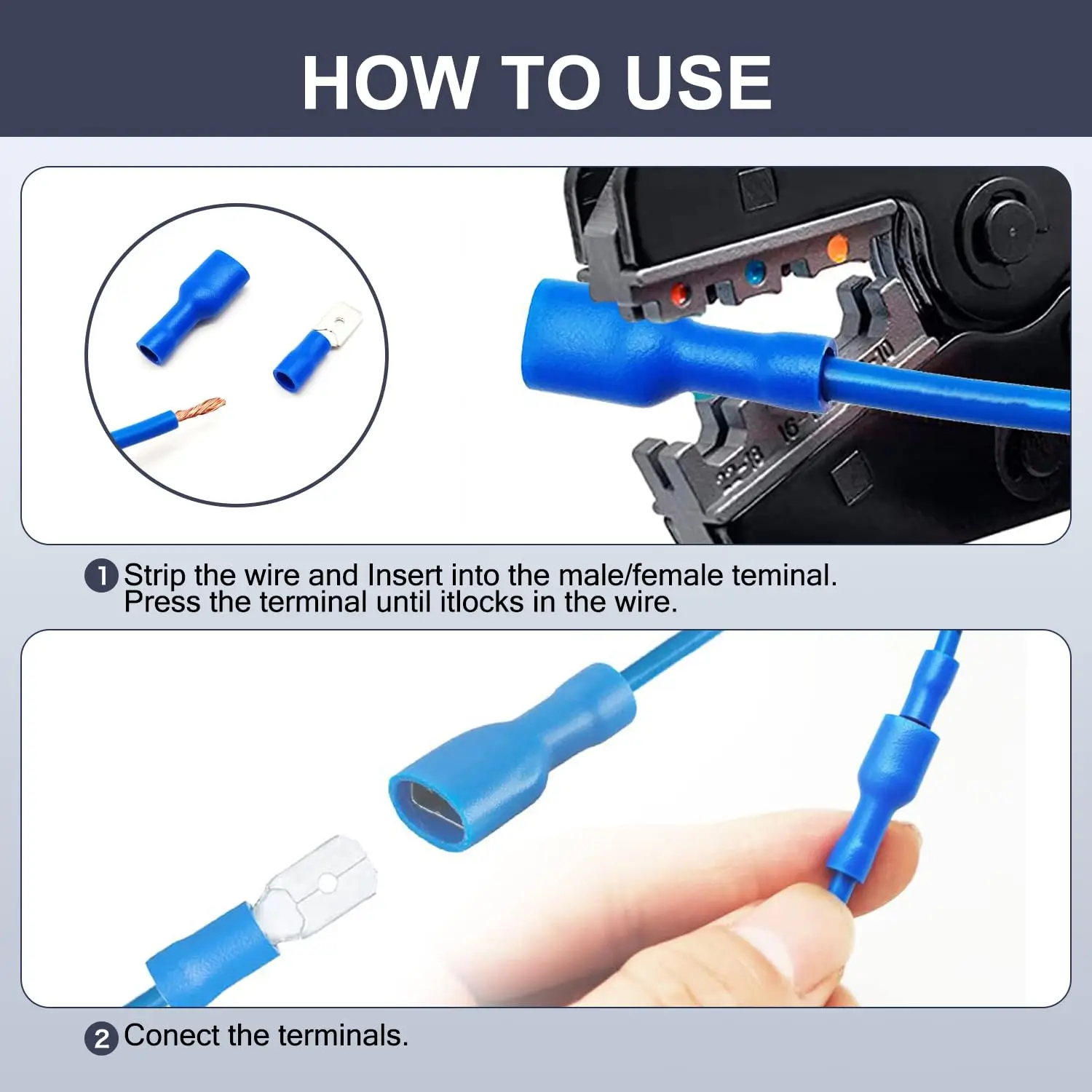 50 pares de conectores de cable de pala aislados de vinilo de desconexión rápida macho hembra, terminal de engarzado eléctrico de 16-14 AWG-6,3mm 1/4" - imagen 5