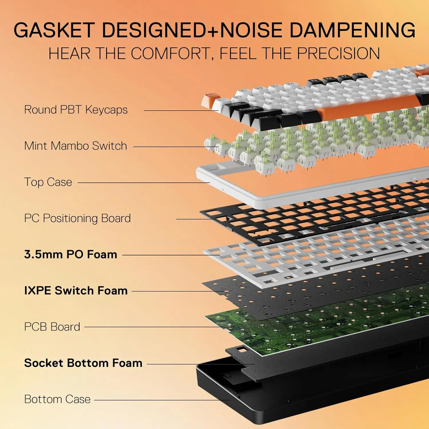 Redragon K689 PRO Teclado para juegos RGB con junta inalámbrica, teclado mecánico de 108 teclas con teclas extra 4, intercambiables en caliente actualizadas - imagen 5