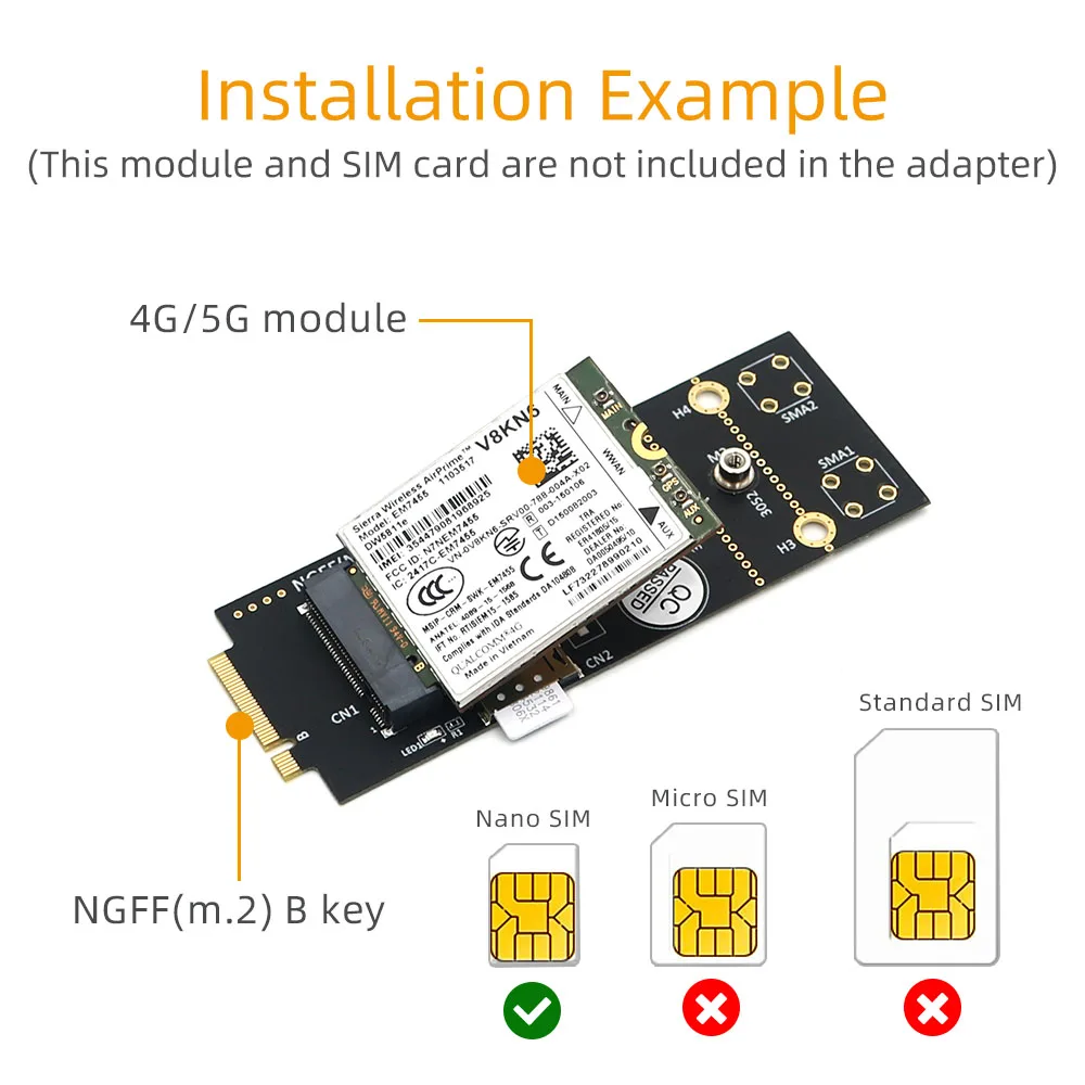Adaptador M.2(NGFF) Key B con ranura SIM para módulo 3G/4G/5G compatible con tarjeta NANO SIM y tamaño de tarjeta M.2 tipo 3042/3052 - imagen 5