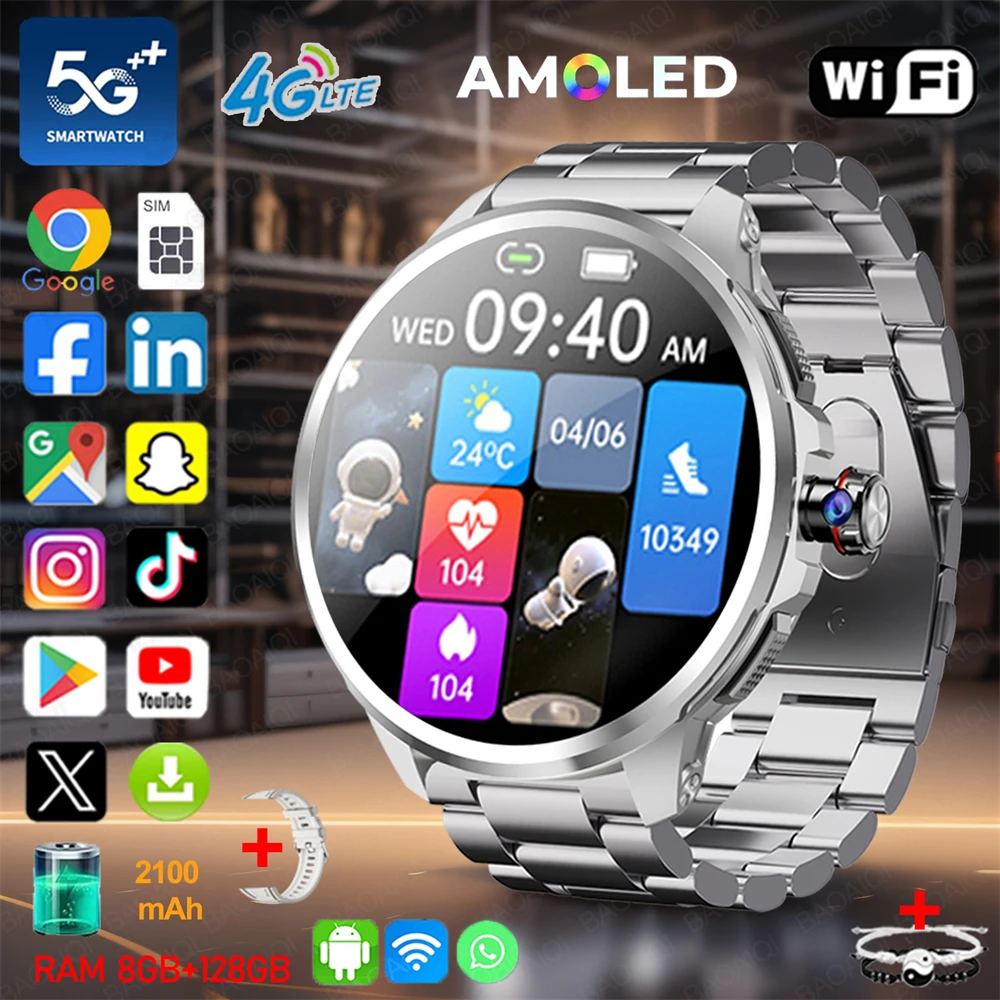 Reloj inteligente con tarjeta SIM 4G/5G, pantalla AMOLED de 1,95 pulgadas, 720x720, 8GB + 128GB de RAM, cámara de 900W, GPS, WIFI, Google, aplicación de descarga, reloj inteligente + caja - imagen 2
