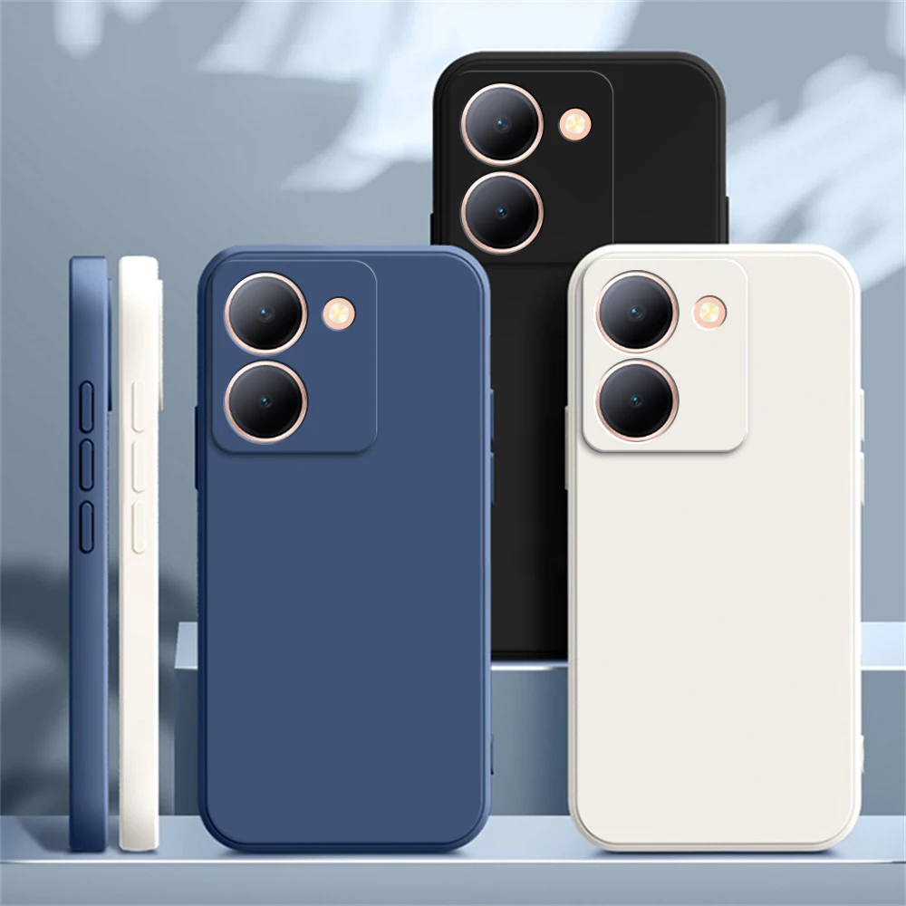 Funda de teléfono de silicona líquida para VIVO Y36 Y27 Y78 4G 5G carcasa blanda flocado interno a prueba de golpes de lujo - imagen 3