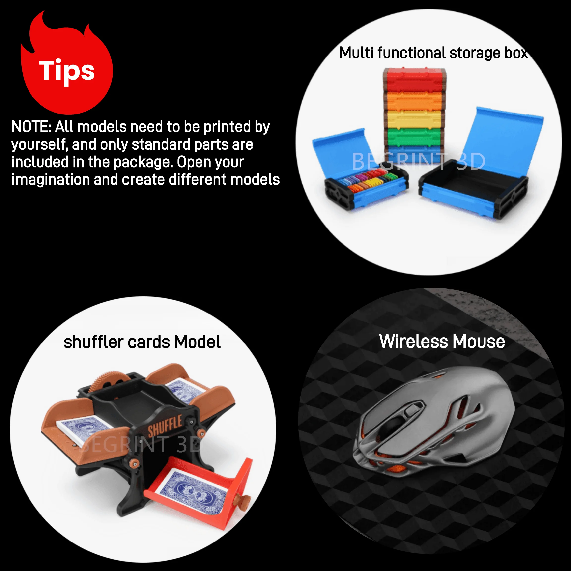 Para Bambu Lab impresión 3D DIY modelo creativo caja de almacenamiento multifuncional tarjeta shuffler ratón inalámbrico DIY regalo piezas de impresora 3D - imagen 2