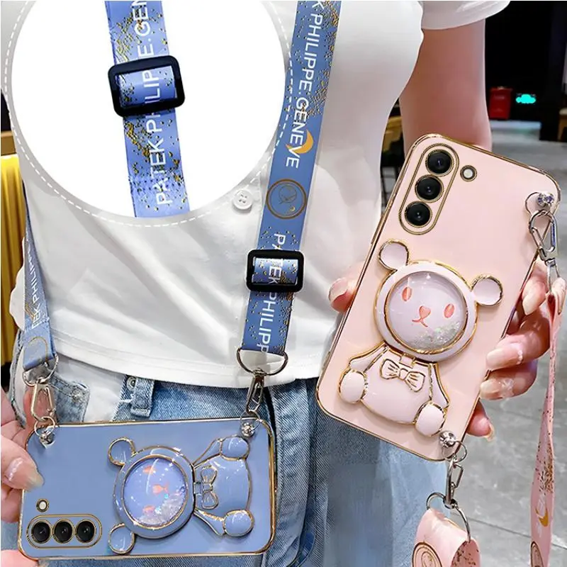 Funda de lujo con correa de oso para Samsung Galaxy, funda con cordón para Samsung Galaxy S21, S20, S22, S23, S10, S9, S8, Note 10, 20 Plus, Ultra S21, S20, S23 FE - imagen 2