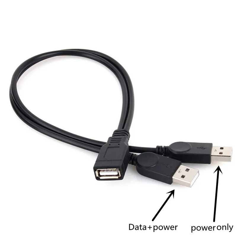 Cable de datos USB 2,0 dual de 2 puertos + Cable de alimentación Un cable divisor en Y macho a hembra para portatil HDD SSD Cable de 30 cm