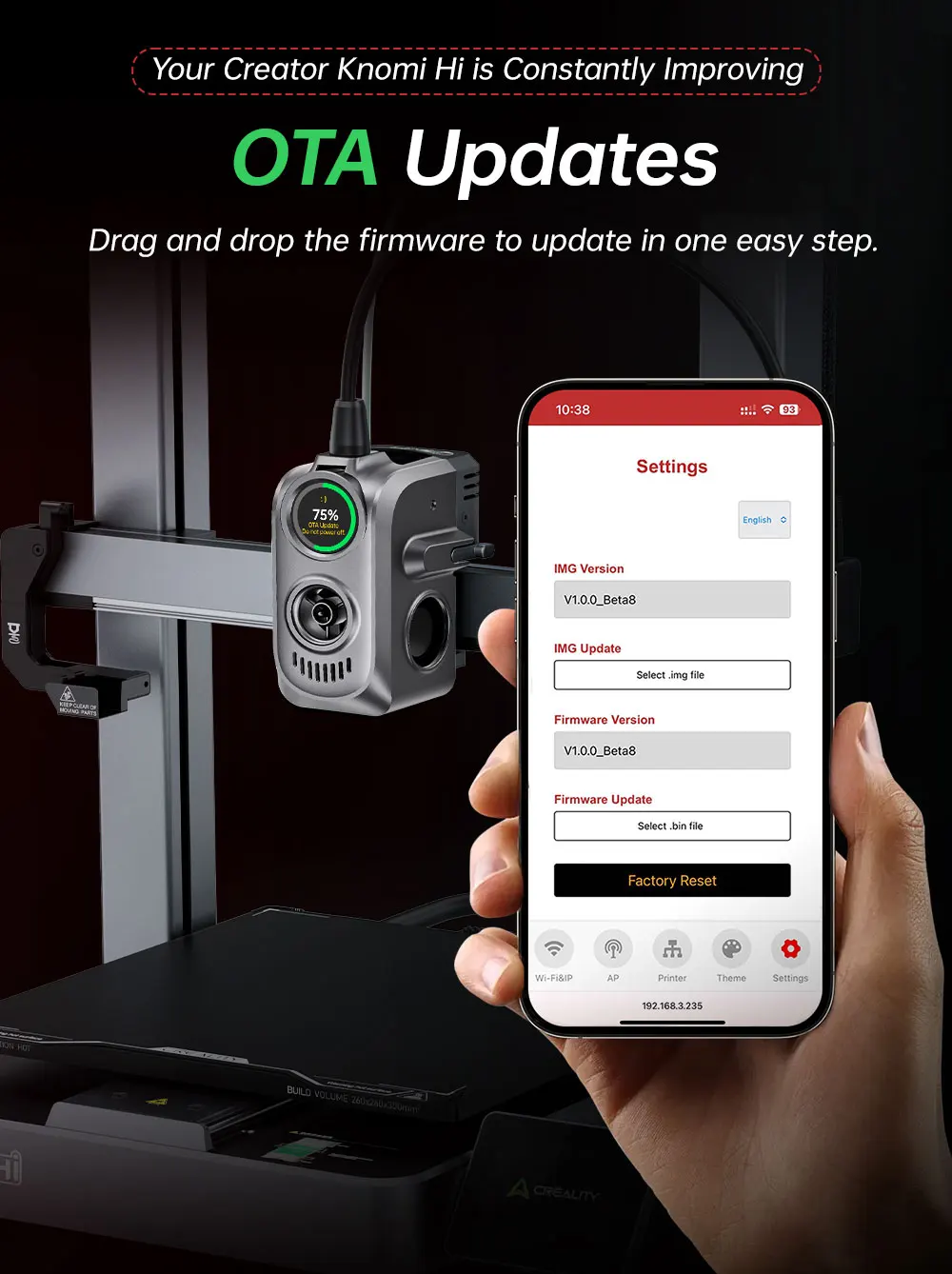 BIGTREETECH CREATOR KNOMI HI Display Personaliza la pantalla de firmware UI OTA para impresoras 3D Creality Hi Powered By Creality Hi - imagen 5