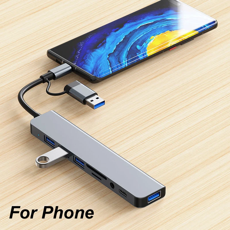 TYPE-C USB 8 en 1, concentrador de 3,0 MM, lector de tarjetas SD TF, estación de acoplamiento, transmisión de alta velocidad de 5Gbps, divisor USB tipo C a USB O - imagen 2