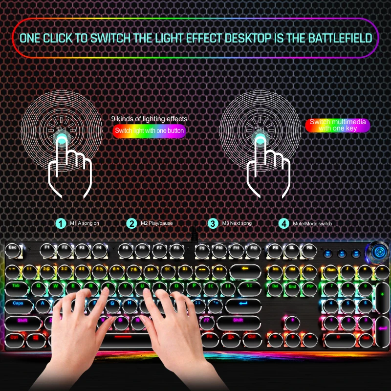 Teclado redondo Punk de 104 teclas con interruptor azul, teclado de ordenador blanco, Cable USB RGB con cable negro, Teclado mecánico para juegos 100% para PC - imagen 2