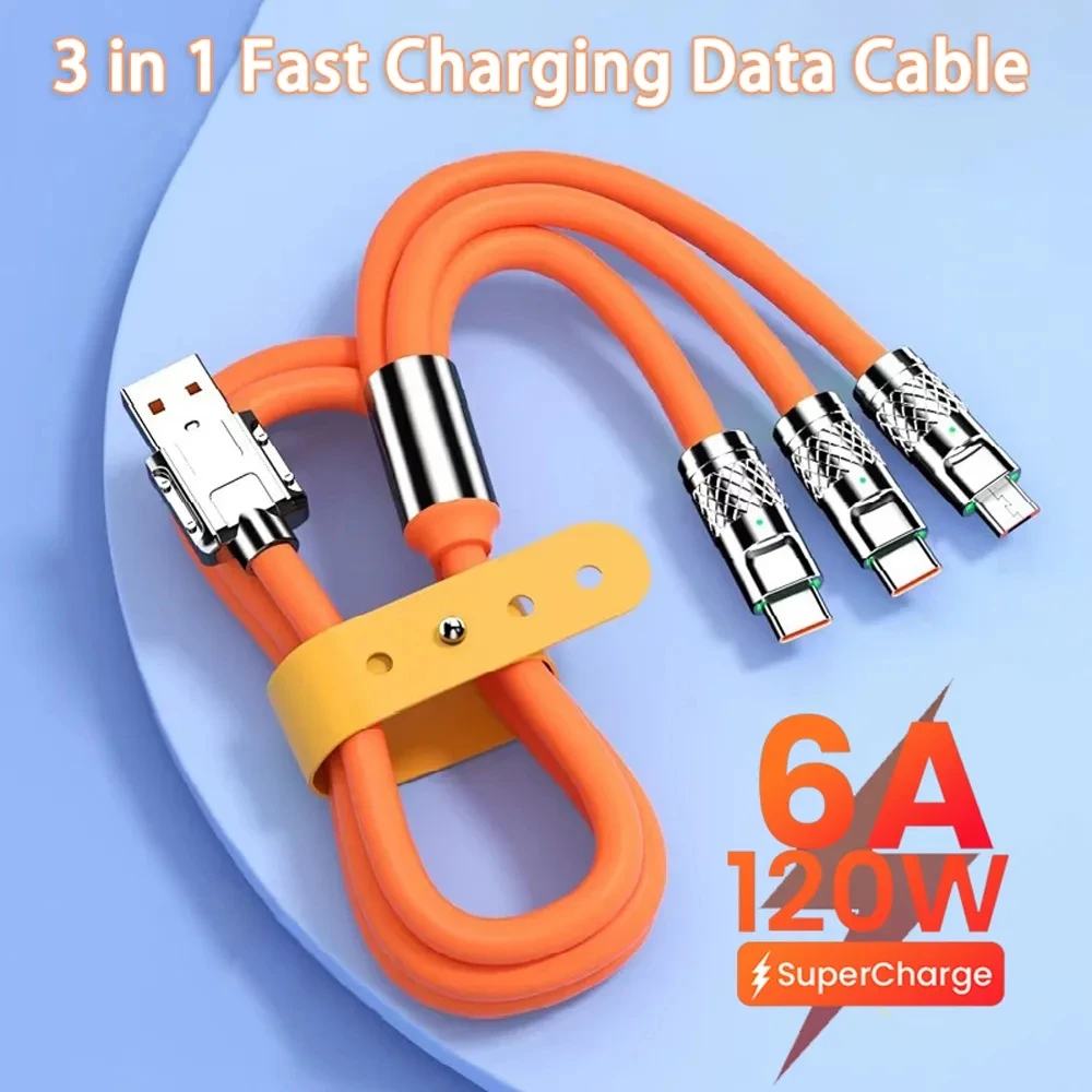 Cable de carga rápida 3 en 1, Cable Micro USB de 120W, 6A, para iPhone 13, Samsung, Huawei, Honor, Redmi, POCO OPPO, Reno tipo C - imagen 2