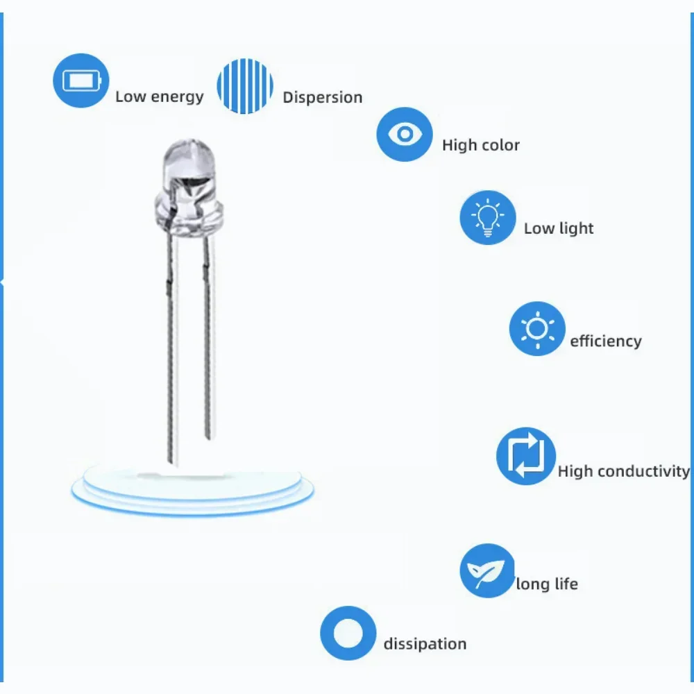 50 Uds diodo emisor de luz transparente naranja/rojo/verde/azul/amarillo/blanco F5 5mm diodos LED Kit surtido Multicolor - imagen 4