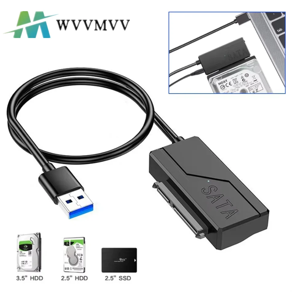 WvvMvv Cable USB Sata USB 3,0 a 22 pines adaptador Sata compatible con disco duro externo HDD SSD de 3,5 y 2,5 pulgadas lector de disco duro externo